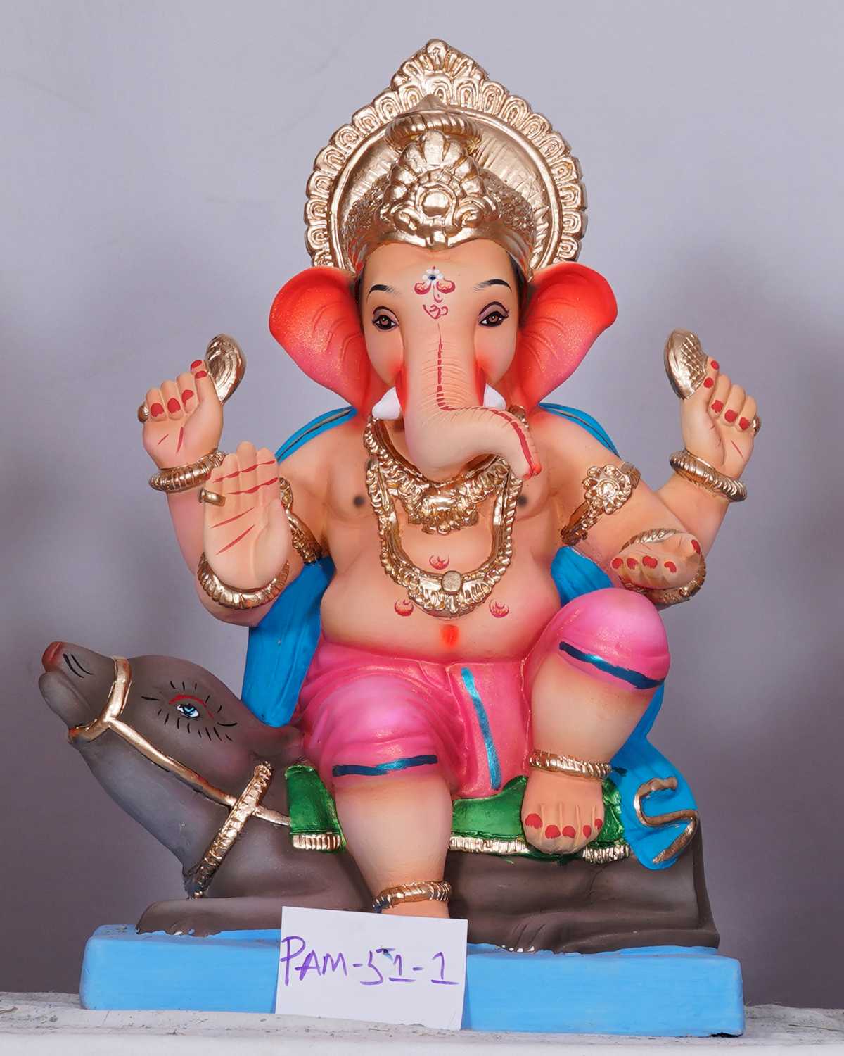 Ganpati Idol sitting on Mushak - Atharv Eco-friendly Ganesh Idols